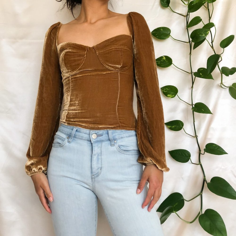 Reformation Gold Velvet Blouse - Picture 2 of 4